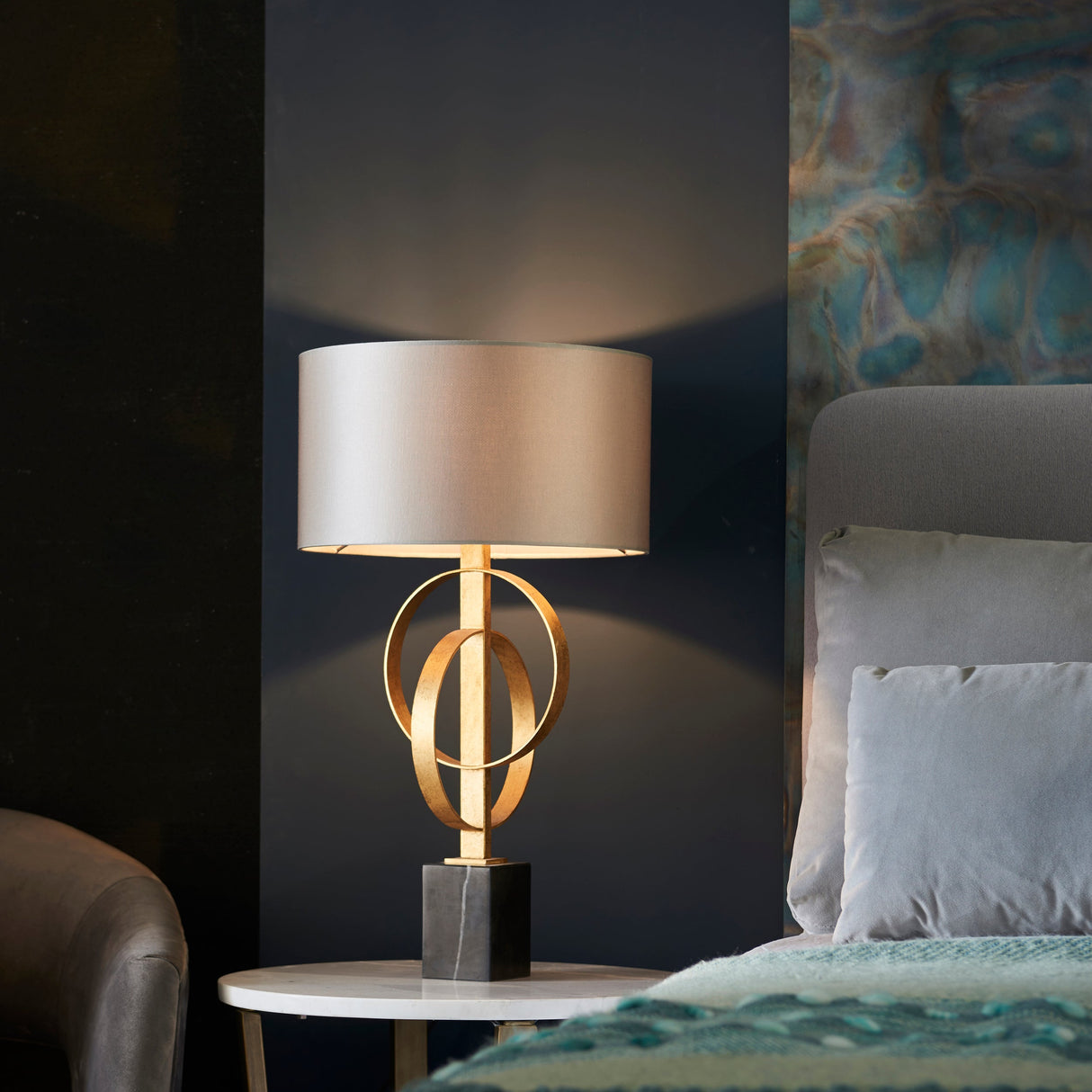 Sparrowmere Double Hoop Table Lamp - Gold Leaf Mink