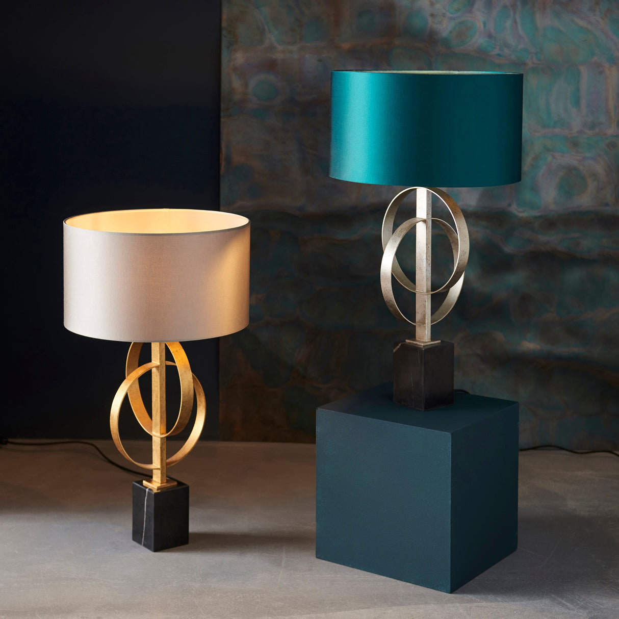Sparrowmere Double Hoop Table Lamp - Gold Leaf Mink