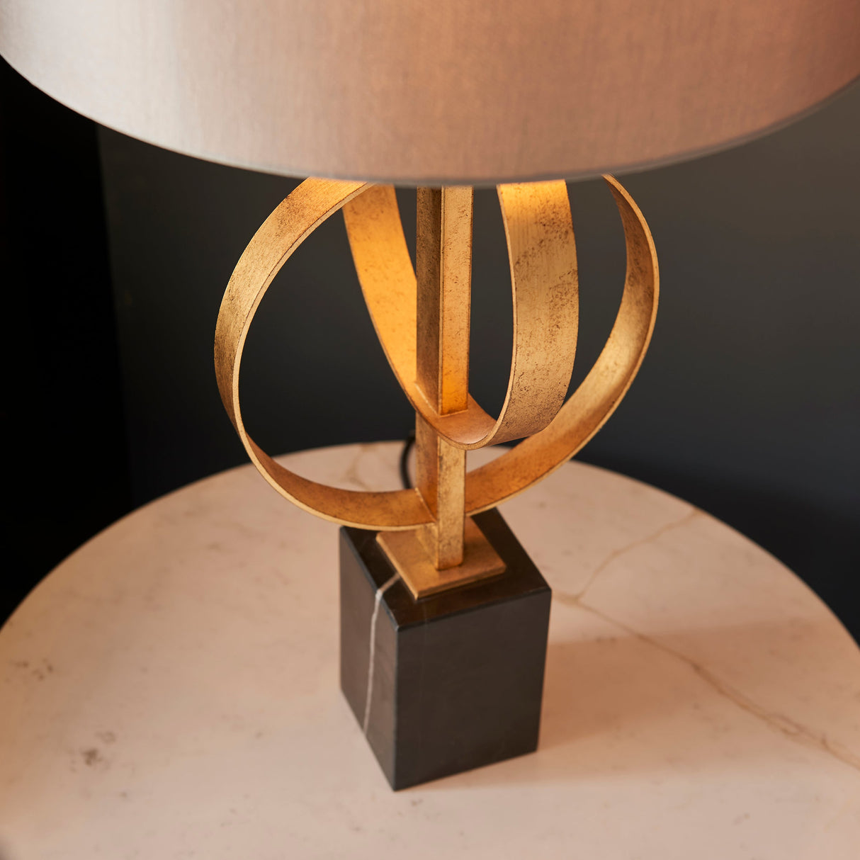 Sparrowmere Double Hoop Table Lamp - Gold Leaf Mink