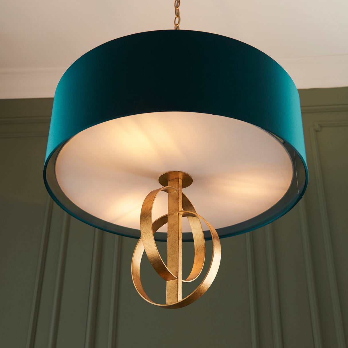 Sparrowmere Double Hoop Large 3 Light Pendant - Gold Leaf Teal