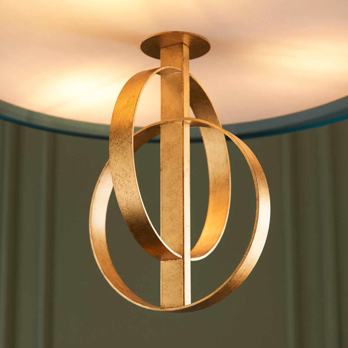 Sparrowmere Double Hoop Large 3 Light Pendant - Gold Leaf Teal