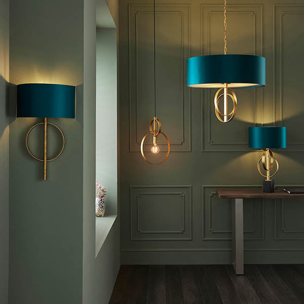 Sparrowmere Double Hoop Table Lamp - Gold Leaf Teal
