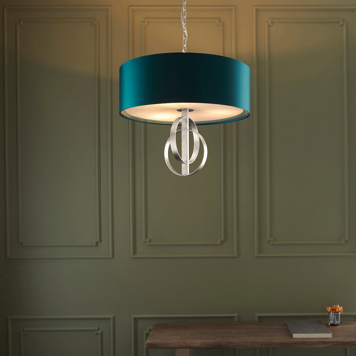 Sparrowmere Double Hoop Large 3 Light Pendant - Silver Leaf Teal