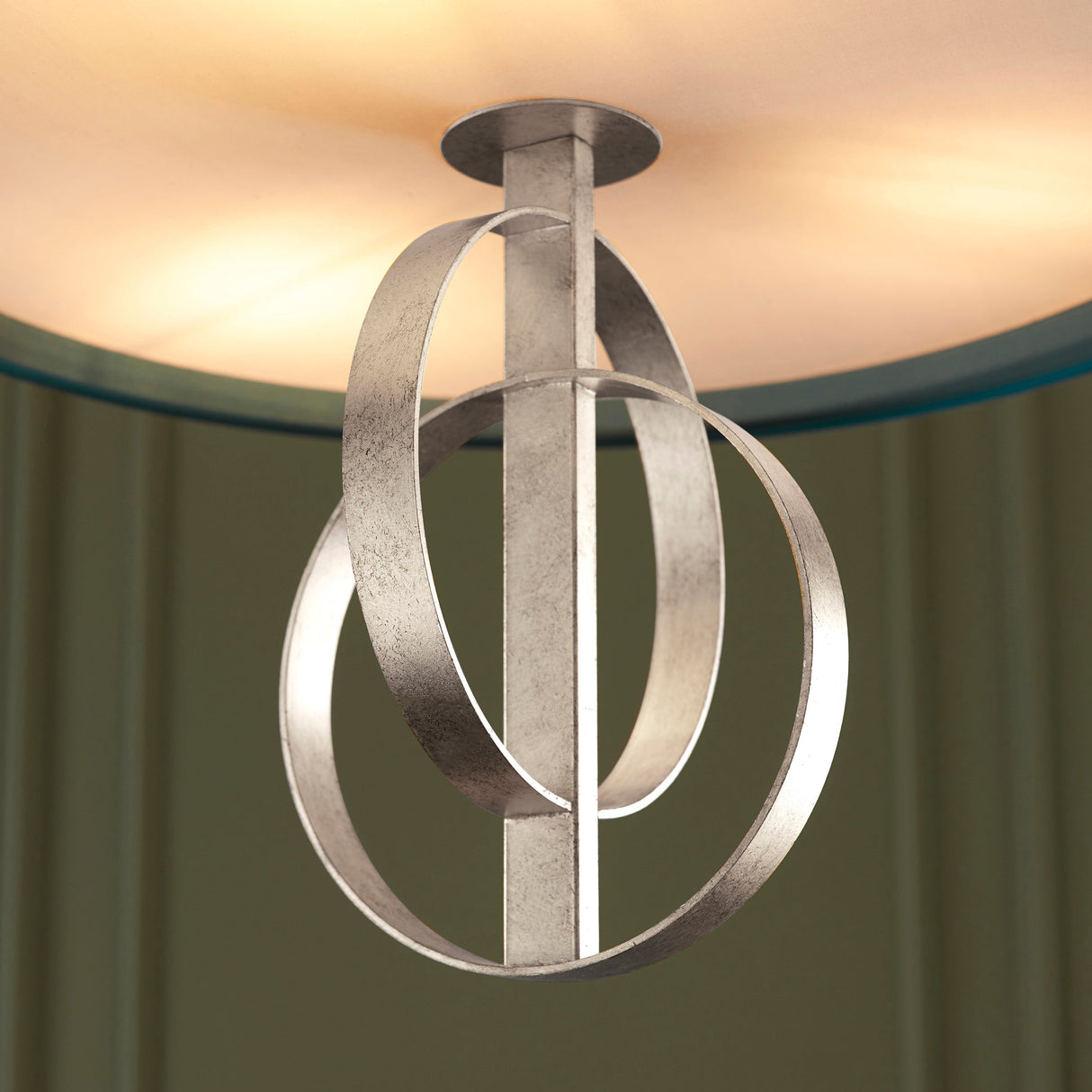 Sparrowmere Double Hoop Large 3 Light Pendant - Silver Leaf Teal