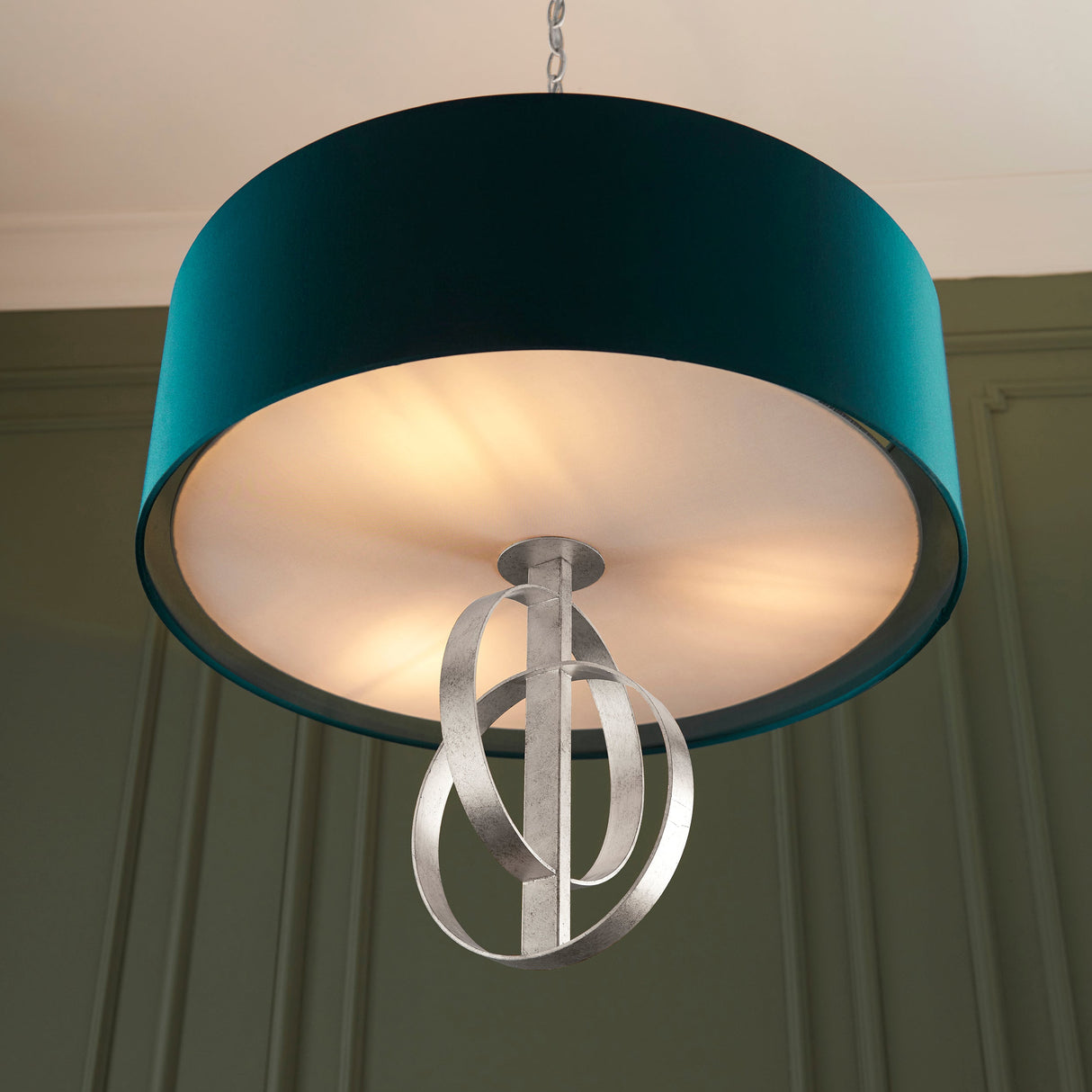 Sparrowmere Double Hoop Large 3 Light Pendant - Silver Leaf Teal