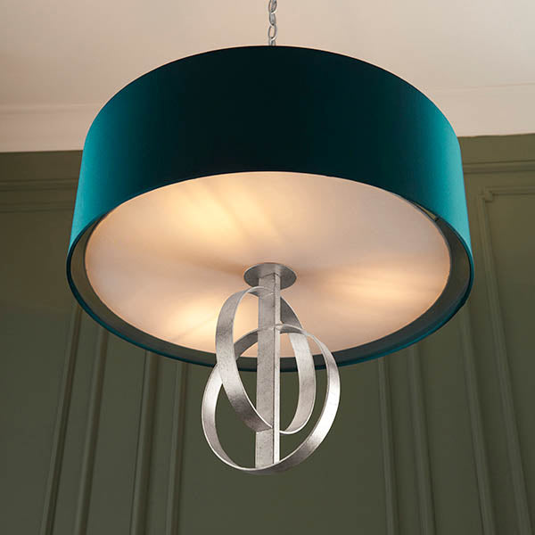 Sparrowmere Double Hoop Large 3 Light Pendant - Silver Leaf Teal