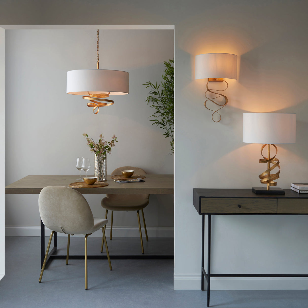 Glendhurst Ribbon 3 Light Pendant - Gold Ivory
