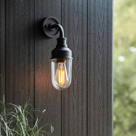 Murlwick Textured Industrial Outdoor Wall Light - Black Clear
