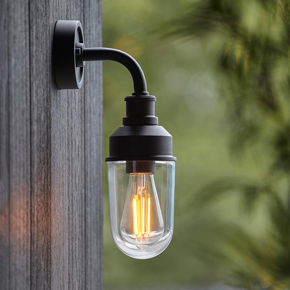 Murlwick Textured Industrial Outdoor Wall Light - Black Clear