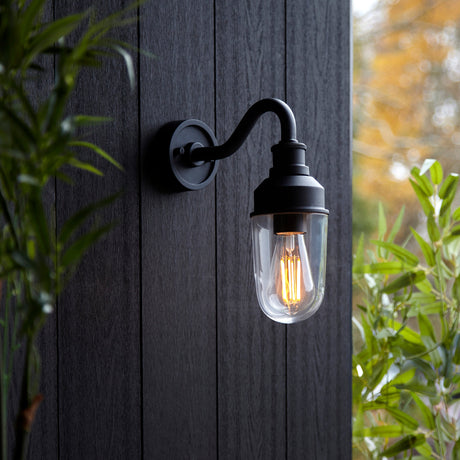 Murlwick Textured Curved Arm Outdoor Wall Light - Black Clear