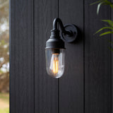 Murlwick Textured Curved Arm Outdoor Wall Light - Black Clear