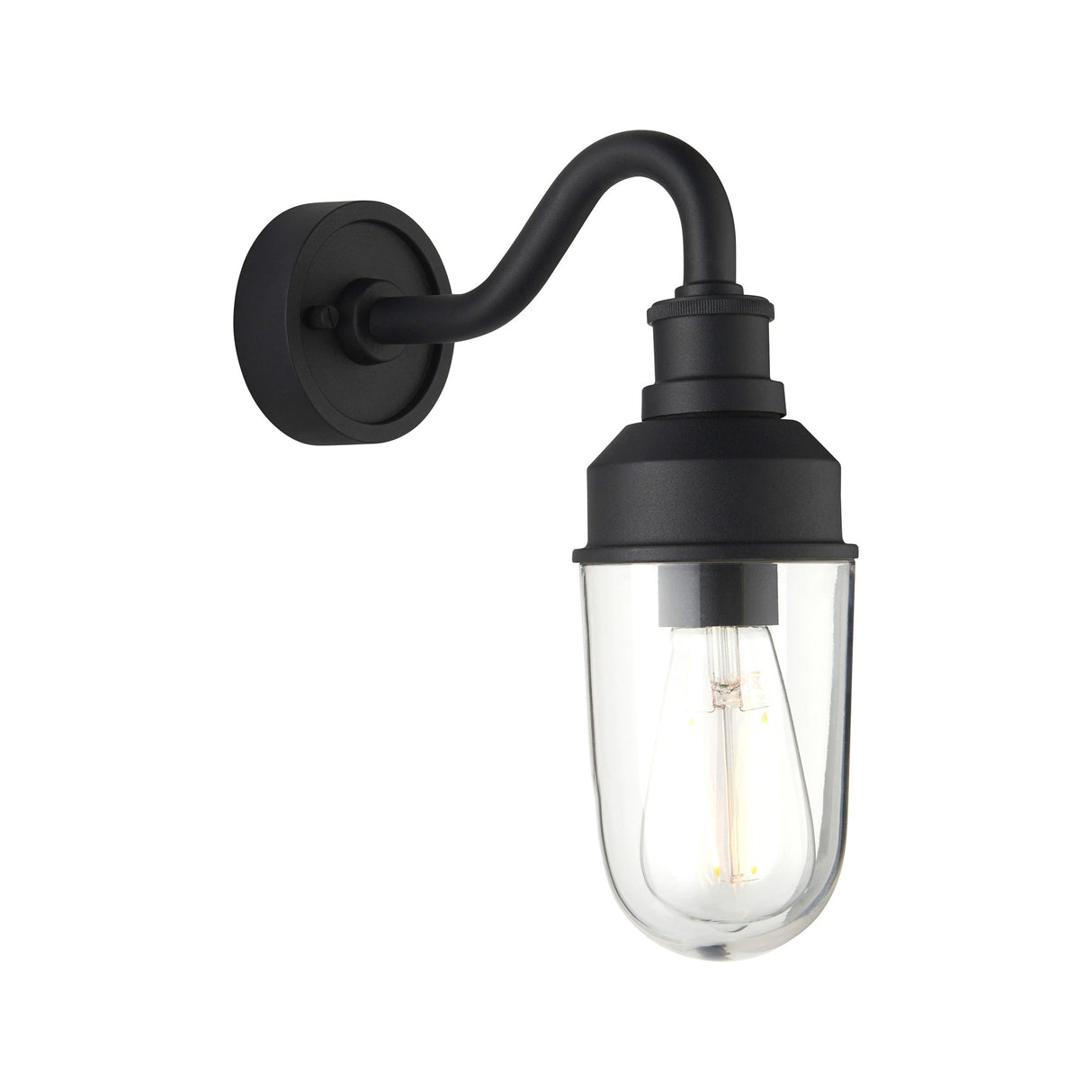 Murlwick Textured Curved Arm Outdoor Wall Light - Black Clear