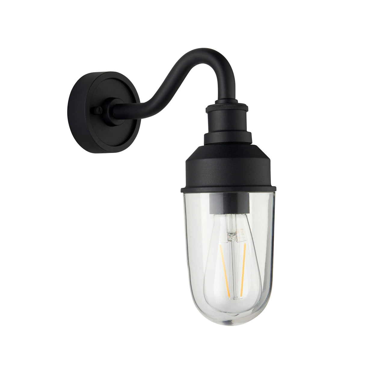 Murlwick Textured Curved Arm Outdoor Wall Light - Black Clear