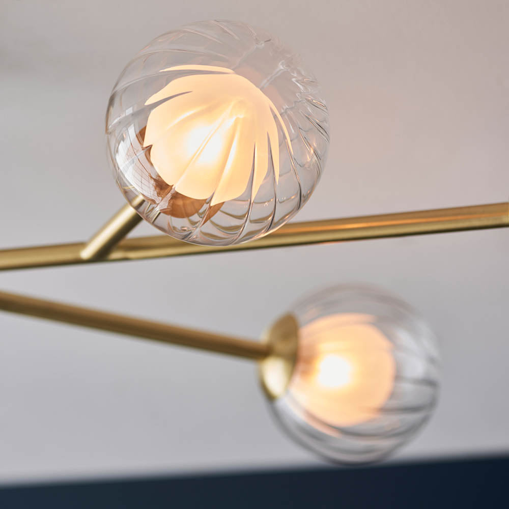 Farnleigh Semi-flush Ribbed/frosted 6 Light Flush Ceiling Light - Satin Brass Clear