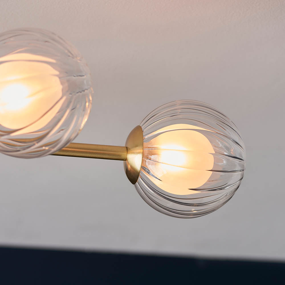 Farnleigh Semi-flush Ribbed/frosted 6 Light Flush Ceiling Light - Satin Brass Clear