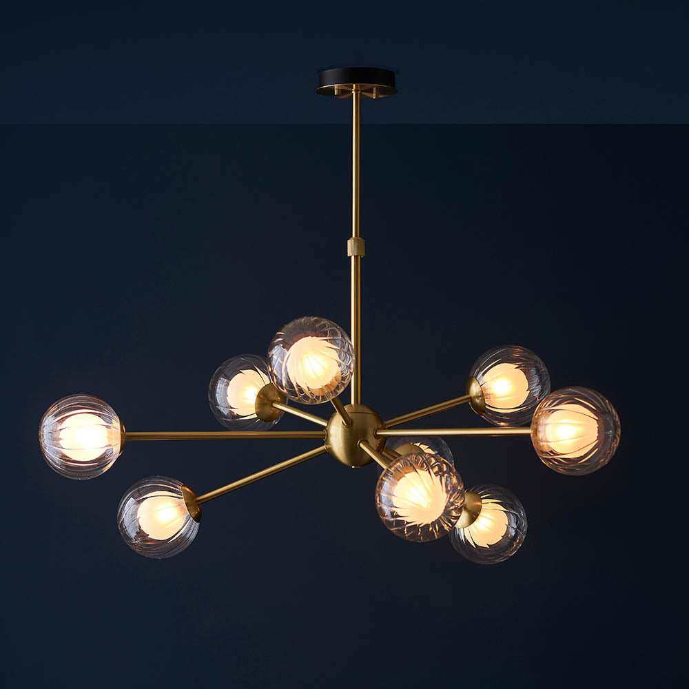 Farnleigh Ribbed/frosted 9 Light Pendant - Satin Brass Clear