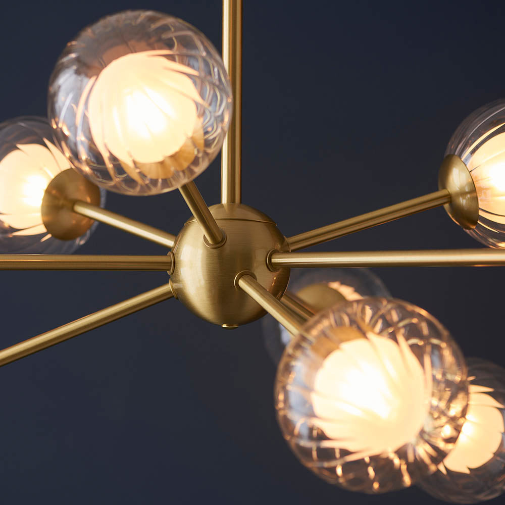 Farnleigh Ribbed/frosted 9 Light Pendant - Satin Brass Clear