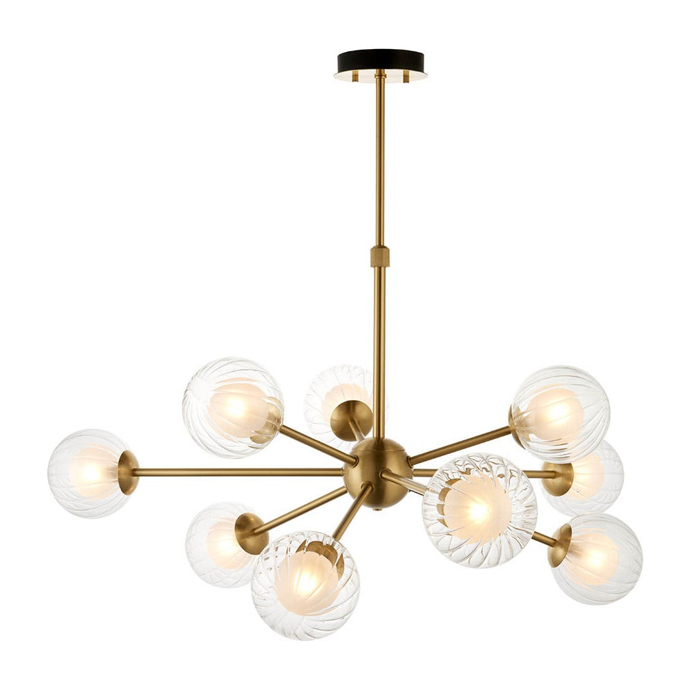 Farnleigh Ribbed/frosted 9 Light Pendant - Satin Brass Clear