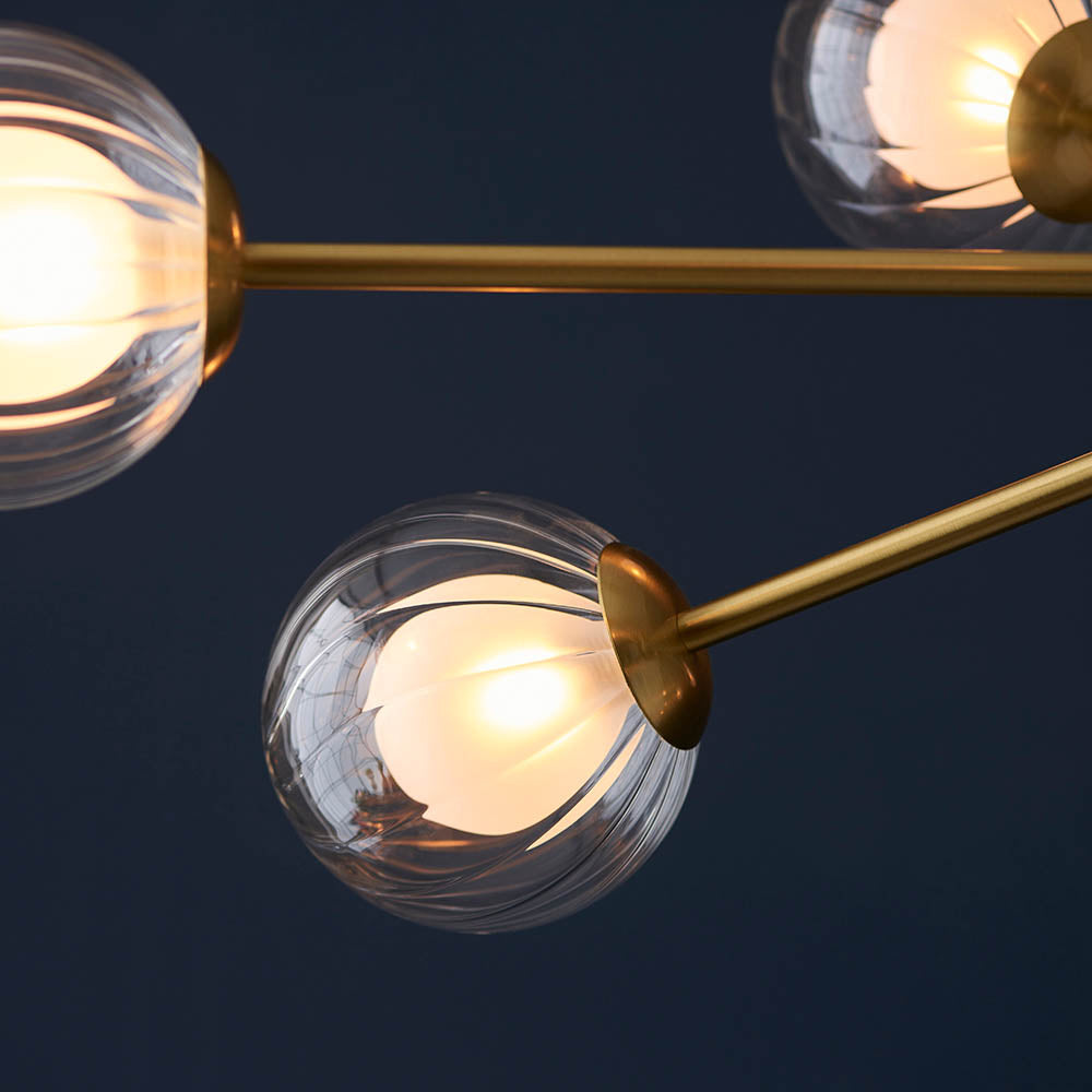 Farnleigh Ribbed/frosted 9 Light Pendant - Satin Brass Clear