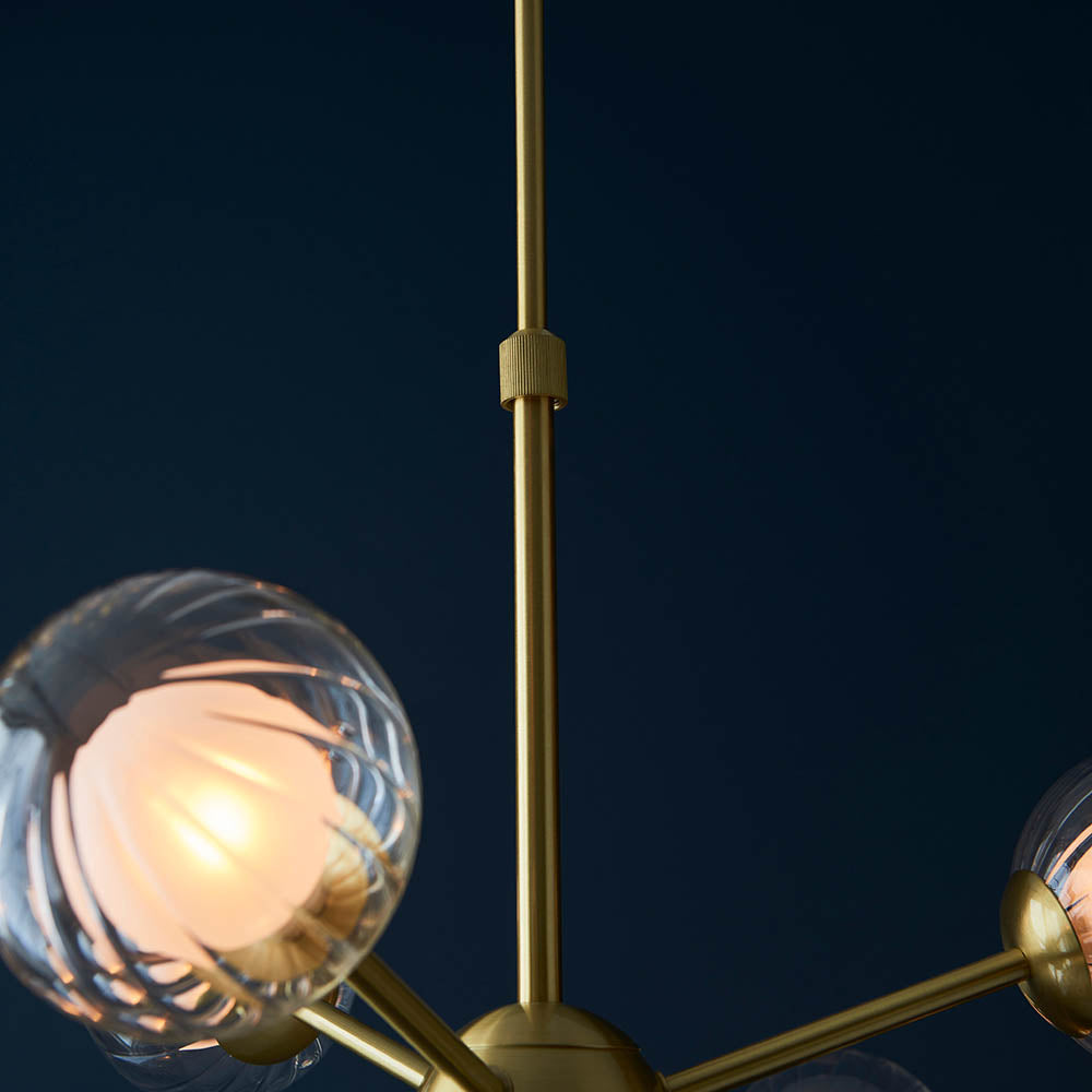 Farnleigh Ribbed/frosted 9 Light Pendant - Satin Brass Clear