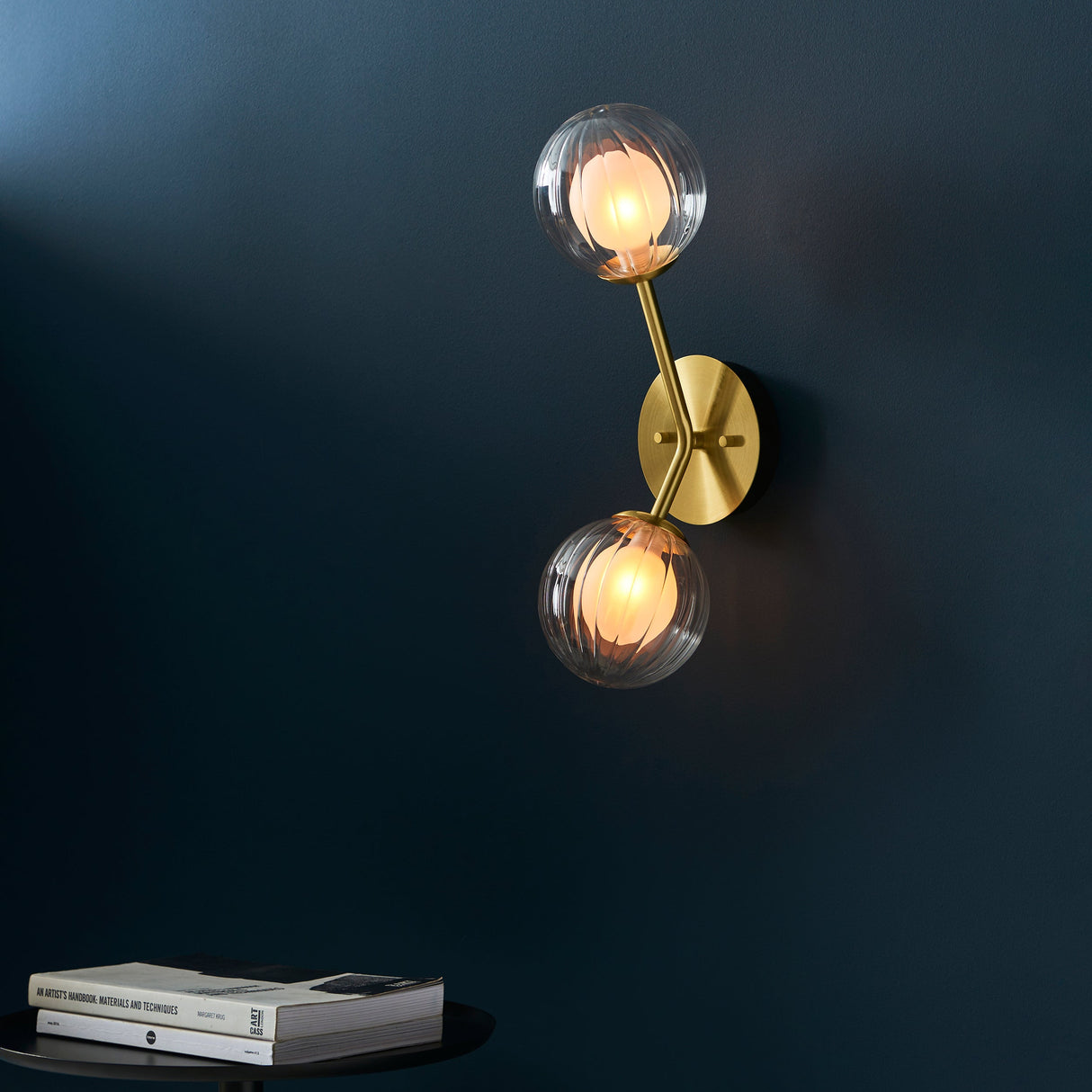 Farnleigh Ribbed/frosted 2 Light Wall Light - Satin Brass Clear