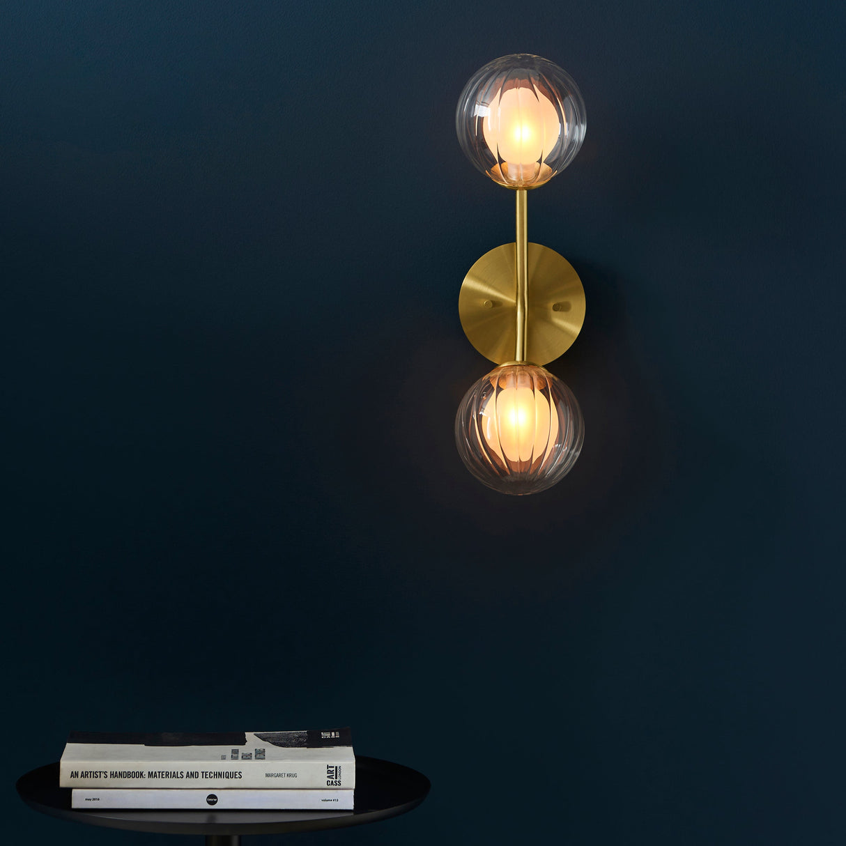 Farnleigh Ribbed/frosted 2 Light Wall Light - Satin Brass Clear