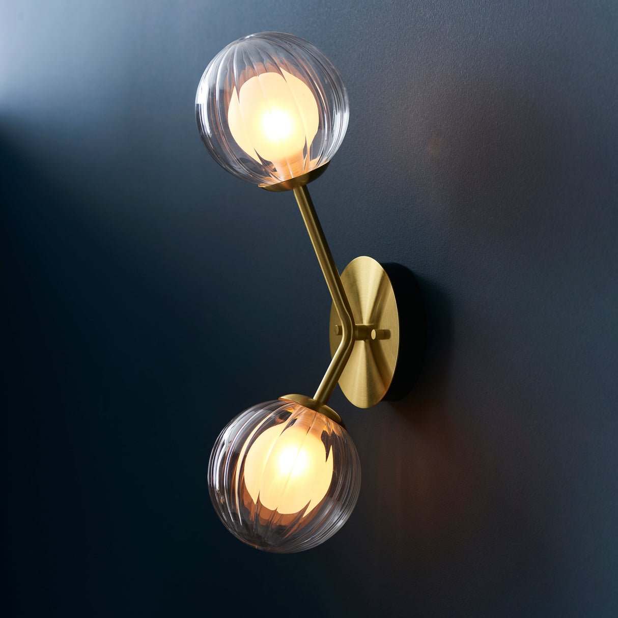 Farnleigh Ribbed/frosted 2 Light Wall Light - Satin Brass Clear