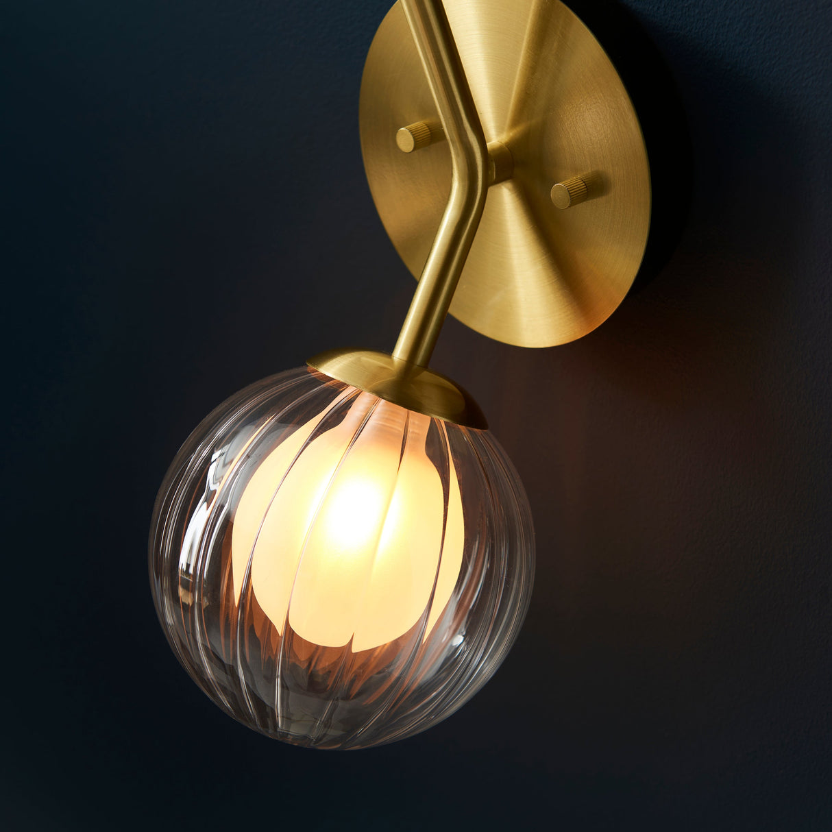 Farnleigh Ribbed/frosted 2 Light Wall Light - Satin Brass Clear