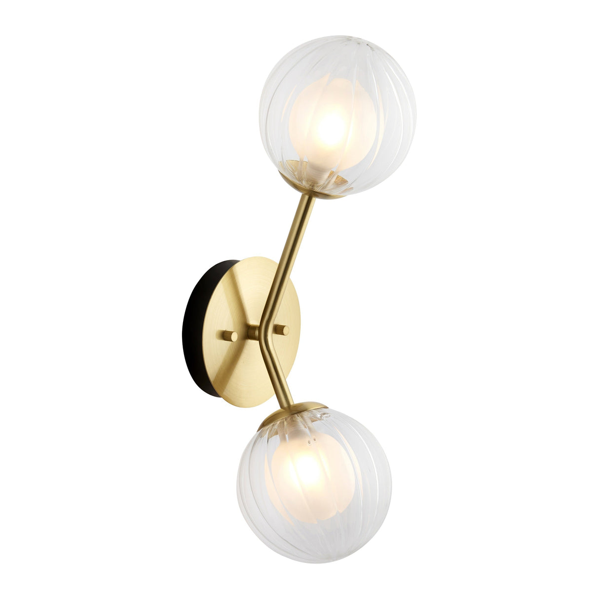 Farnleigh Ribbed/frosted 2 Light Wall Light - Satin Brass Clear