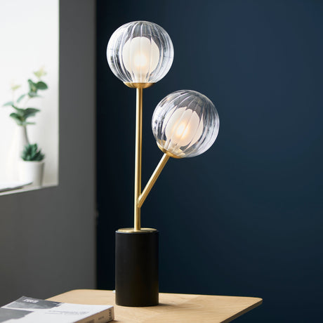 Farnleigh Ribbed/frosted Table Lamp - Satin Brass Clear