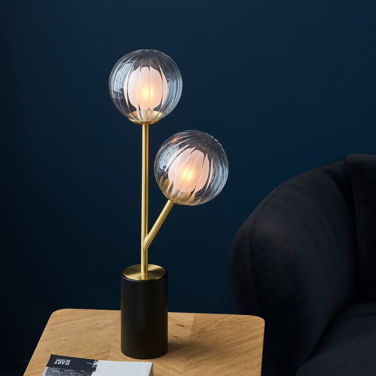 Farnleigh Ribbed/frosted Table Lamp - Satin Brass Clear