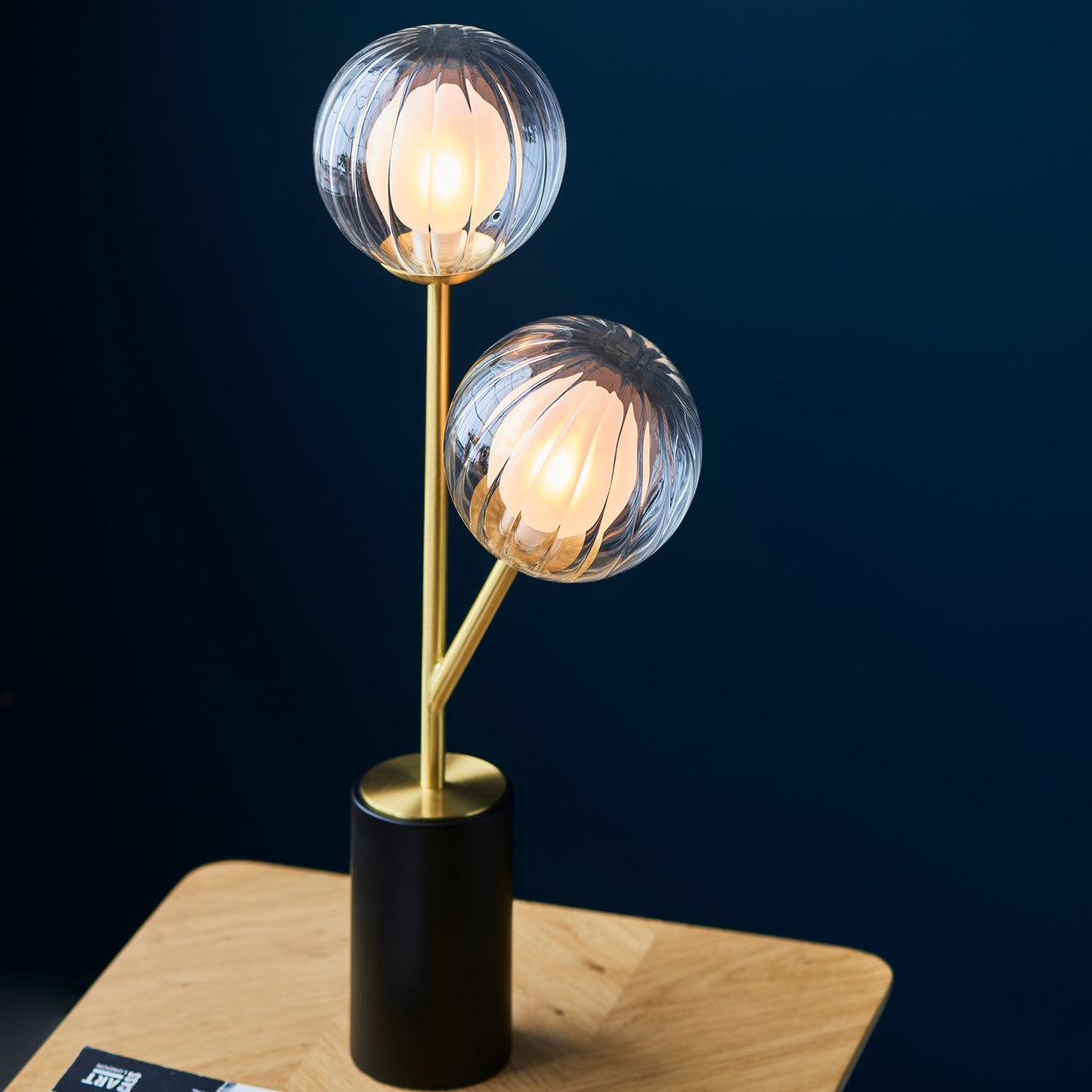 Farnleigh Ribbed/frosted Table Lamp - Satin Brass Clear