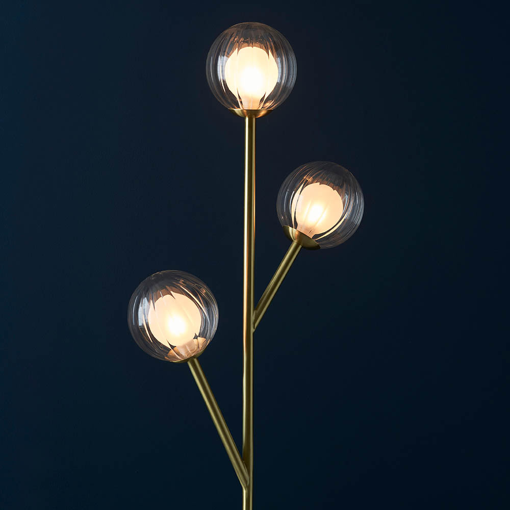 Farnleigh Ribbed/frosted Floor Lamp - Satin Brass Clear
