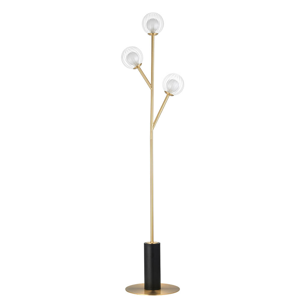 Farnleigh Ribbed/frosted Floor Lamp - Satin Brass Clear