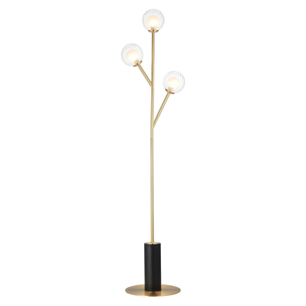 Farnleigh Ribbed/frosted Floor Lamp - Satin Brass Clear