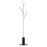 Farnleigh Ribbed/frosted Floor Lamp - Satin Brass Clear