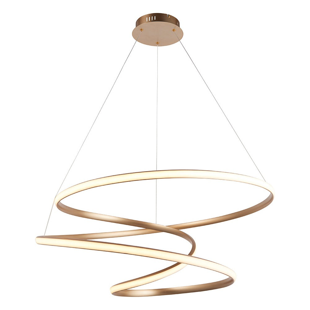 Tolmere Spiral Large Pendant in natural metal finish from Lighting No.1, a single coiled ribbon LED fitting suspended from a round ceiling plate.