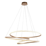 Tolmere Spiral Grand Pendant in natural metal finish from Lighting No.1, a coiled ribbon LED pendant suspended by cables on a white background.