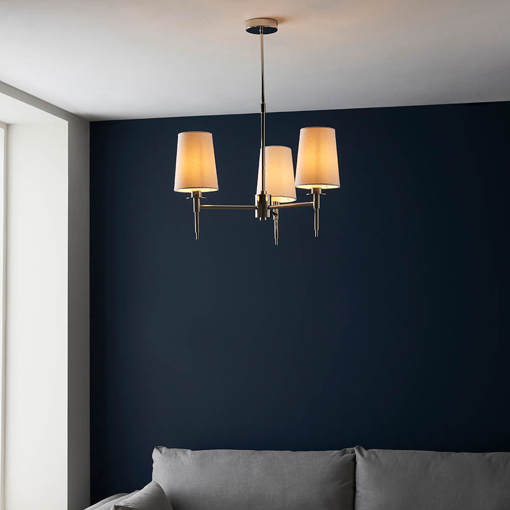 Corriford Multi Arm Tapered 3 Light Pendant - Bright Nickel