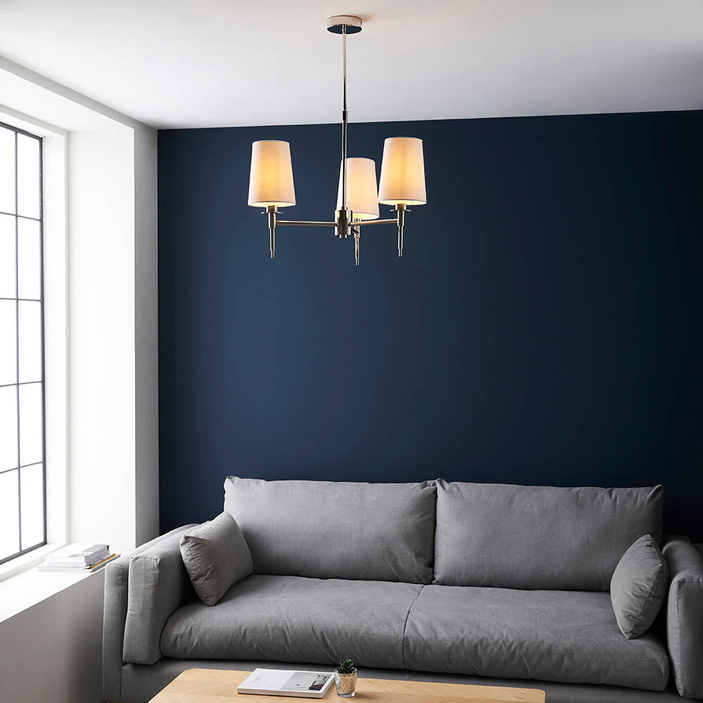 Corriford Multi Arm Tapered 3 Light Pendant - Bright Nickel