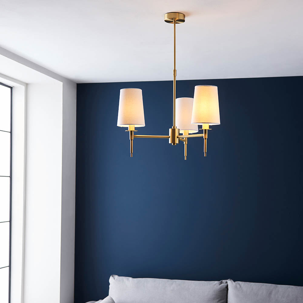 Corriford Multi Arm Tapered 3 Light Pendant - Satin Brass