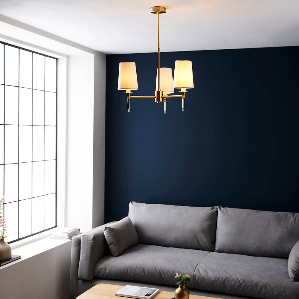 Corriford Multi Arm Tapered 3 Light Pendant - Satin Brass