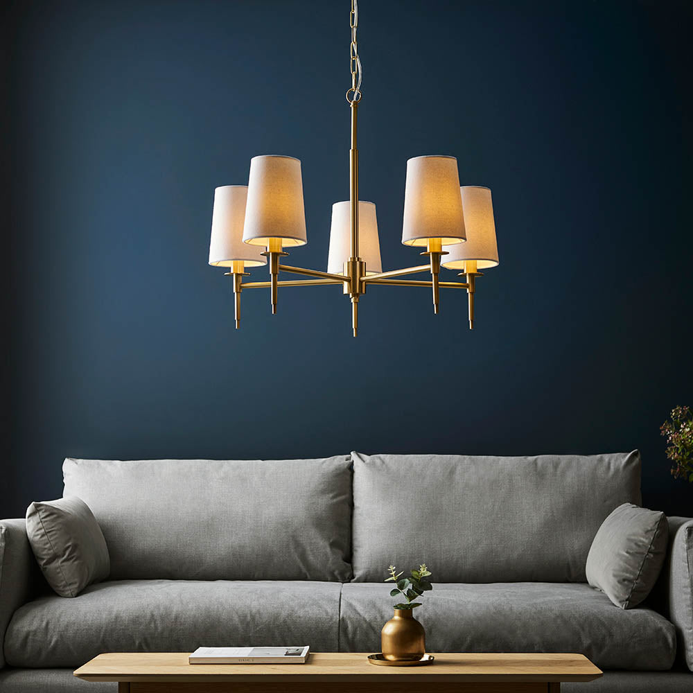 Corriford Multi Arm Tapered 5 Light Pendant - Satin Brass