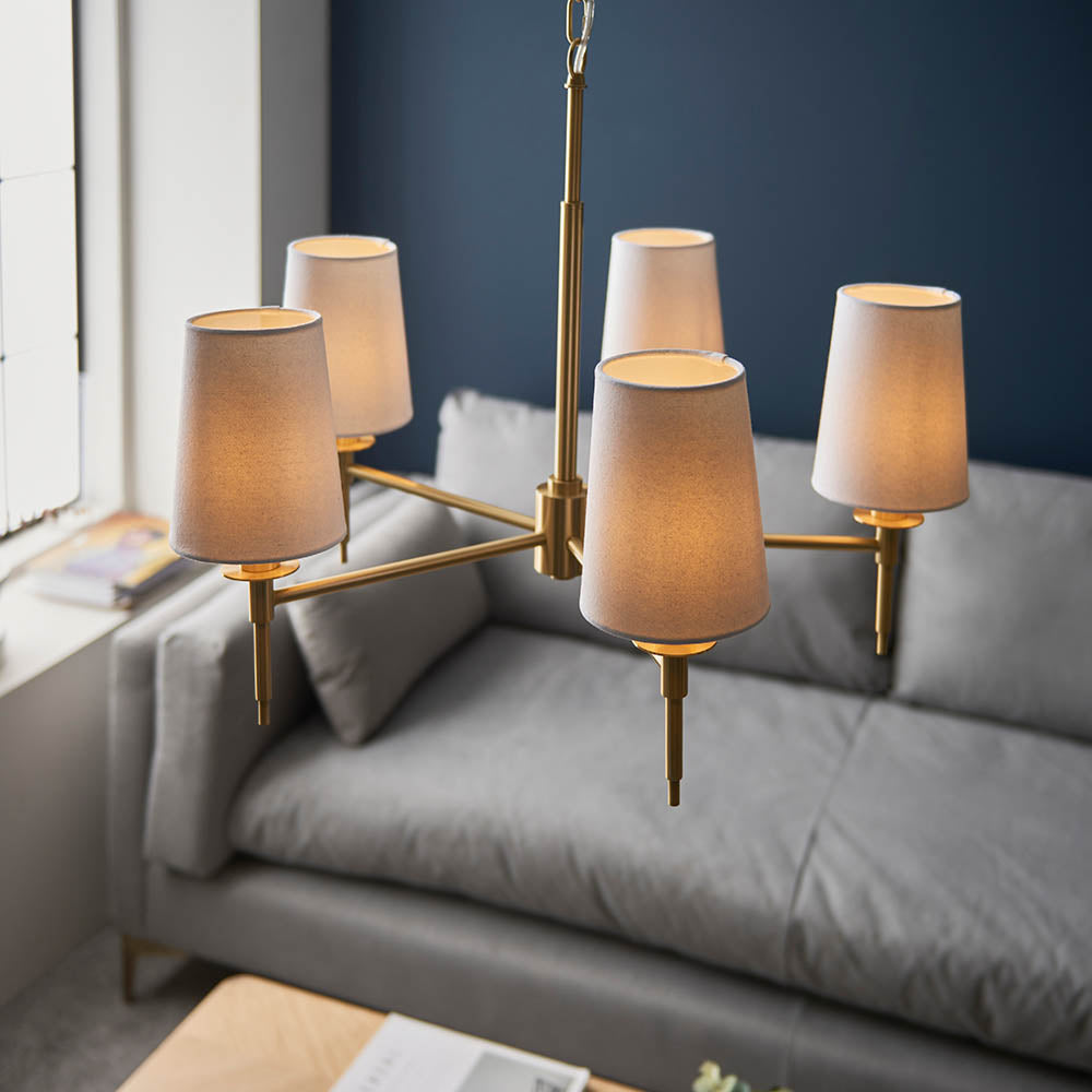 Corriford Multi Arm Tapered 5 Light Pendant - Satin Brass