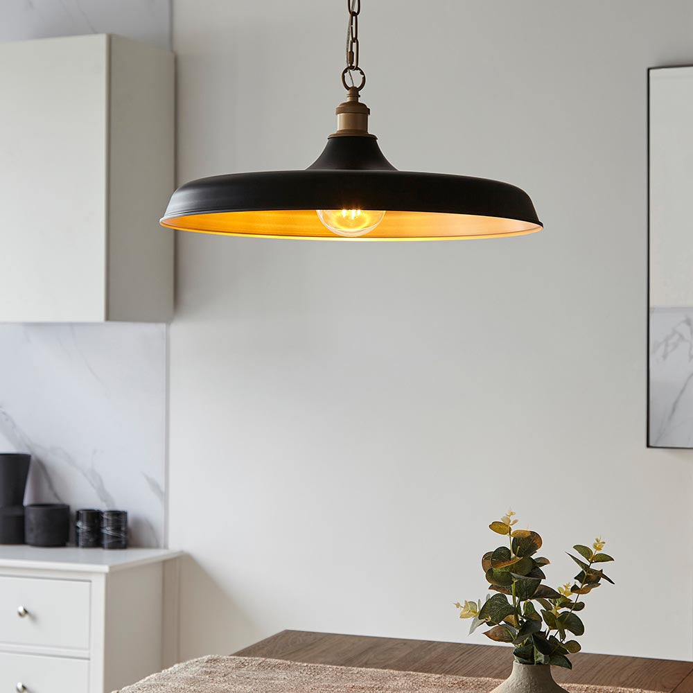 Denhollow Mid Century Pendant - Matt Black Satin