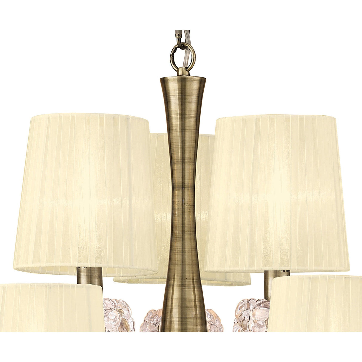 Loewe 75cm 2 Tier 9 Light Chandelier - Brass With Cream Shades