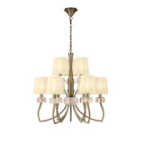 Loewe 75cm 2 Tier 9 Light Chandelier - Brass With Cream Shades
