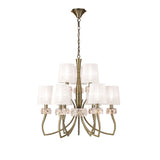 Loewe 75cm 2 Tier 9 Light Chandelier - Brass With White Shades