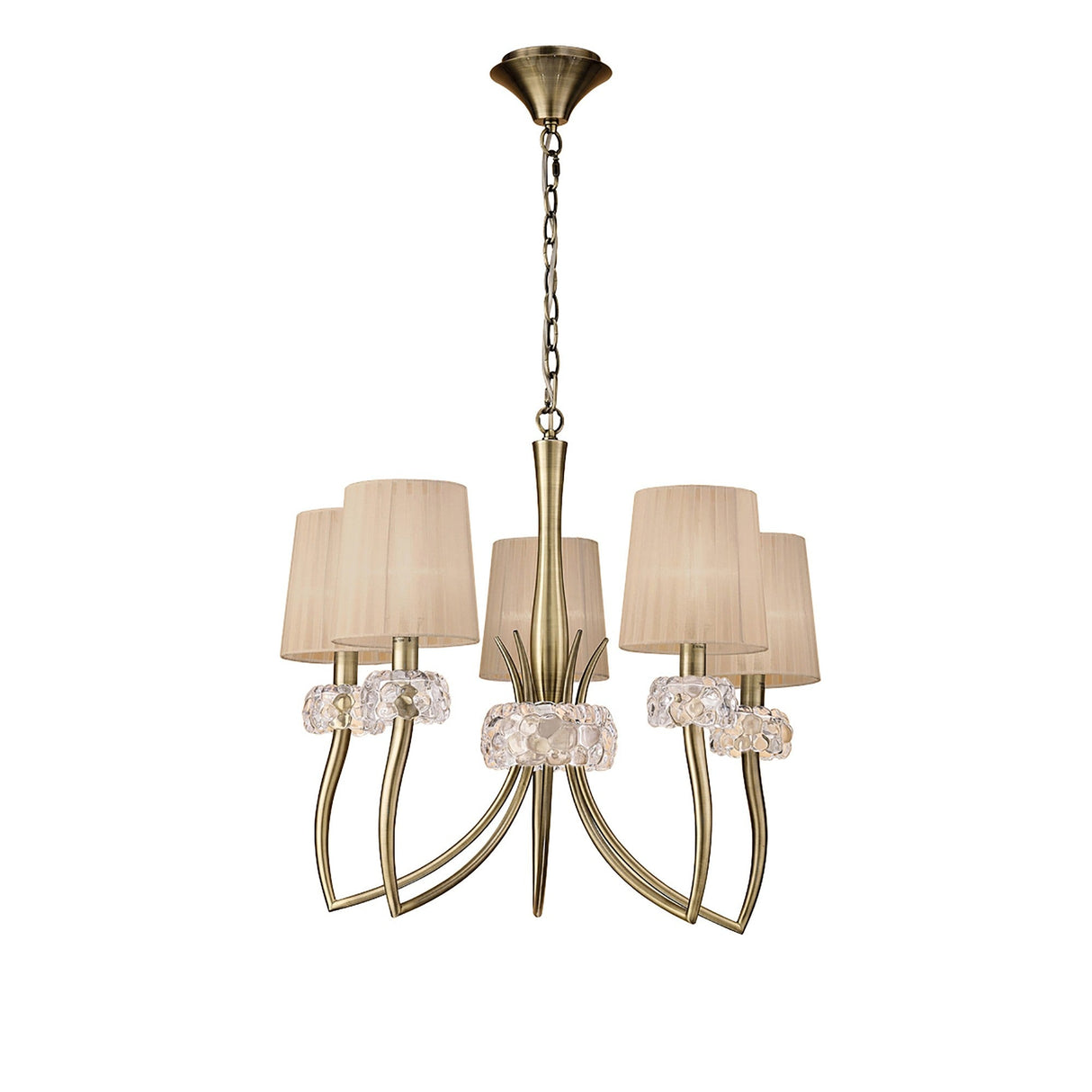 Loewe 66cm 5 Light Chandelier - Antique Brass With Soft Bronze Shades