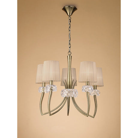 Loewe 66cm 5 Light Chandelier - Antique Brass With Soft Bronze Shades
